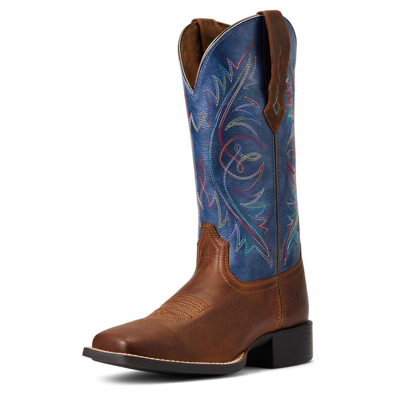 Botas Vaqueras Ariat Round Up Wide Square Toe Stretchfit Marrones/Azules Mujer - Chile 239-EOZRPS